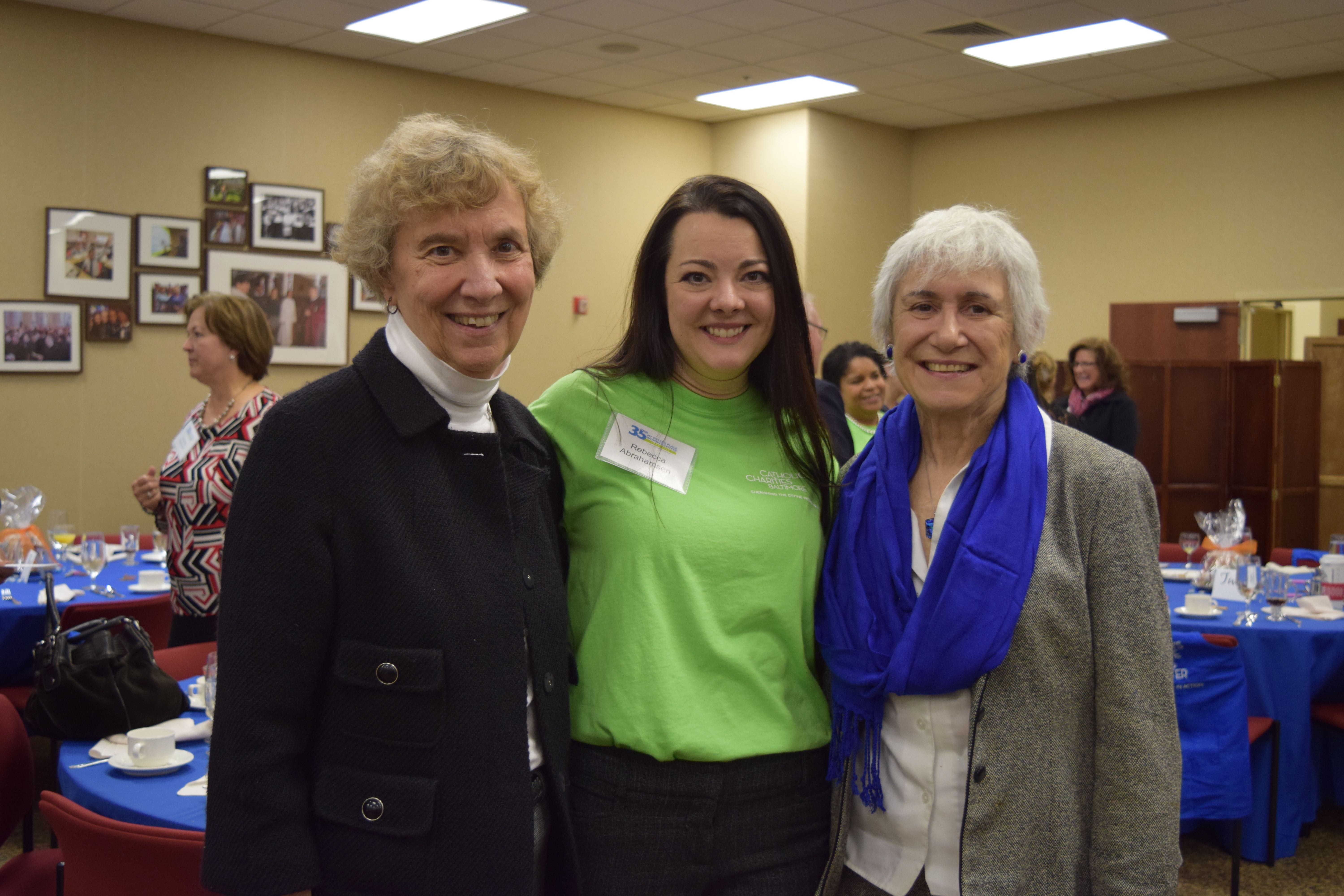 MSPWC’s former and present directors including (l-r) Sr. Patricia McLaughlin, SSND, the first director of the Center when it opened in 1982 and current Director of the Caroline Center; Rebecca Abrahamsen, current Program Director; and Mary Ellen Vanni, the second director and retired Executive Director of the Fuel Fund of Maryland.