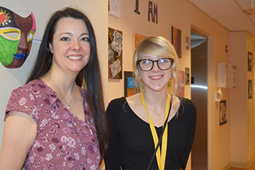 Rebecca Lorick, program manager of My Sister’s Place Women’s Center along with Emily Kendall, instructor of the Art Therapy class and a graduate student in the NDMU program
