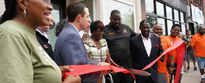 Ribbon cutting at 423 E. Patapsco Avenue - home to the new Brooklyn-Curtis Bay Safe Street which is operated by Catholic Charities.